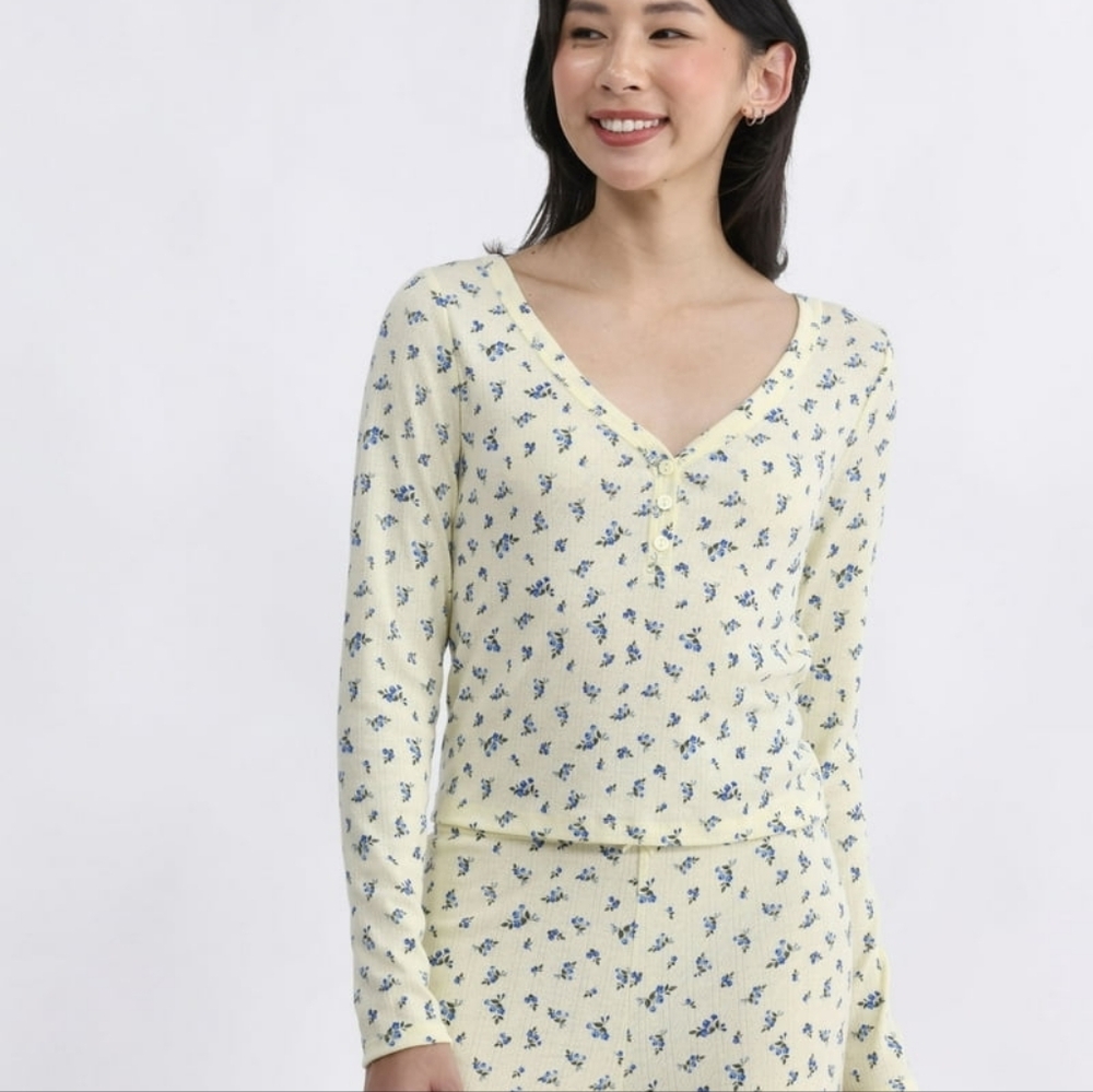 No Boundaries Pointelle Henley Sleep Top